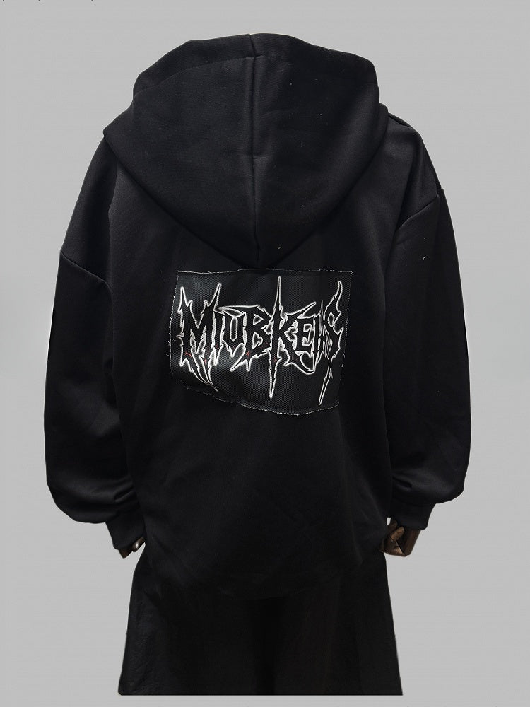 Black Two-way Zip Placket Letter Applique Jacket