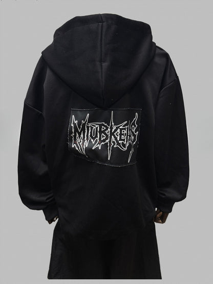 Black Two-way Zip Placket Letter Applique Jacket