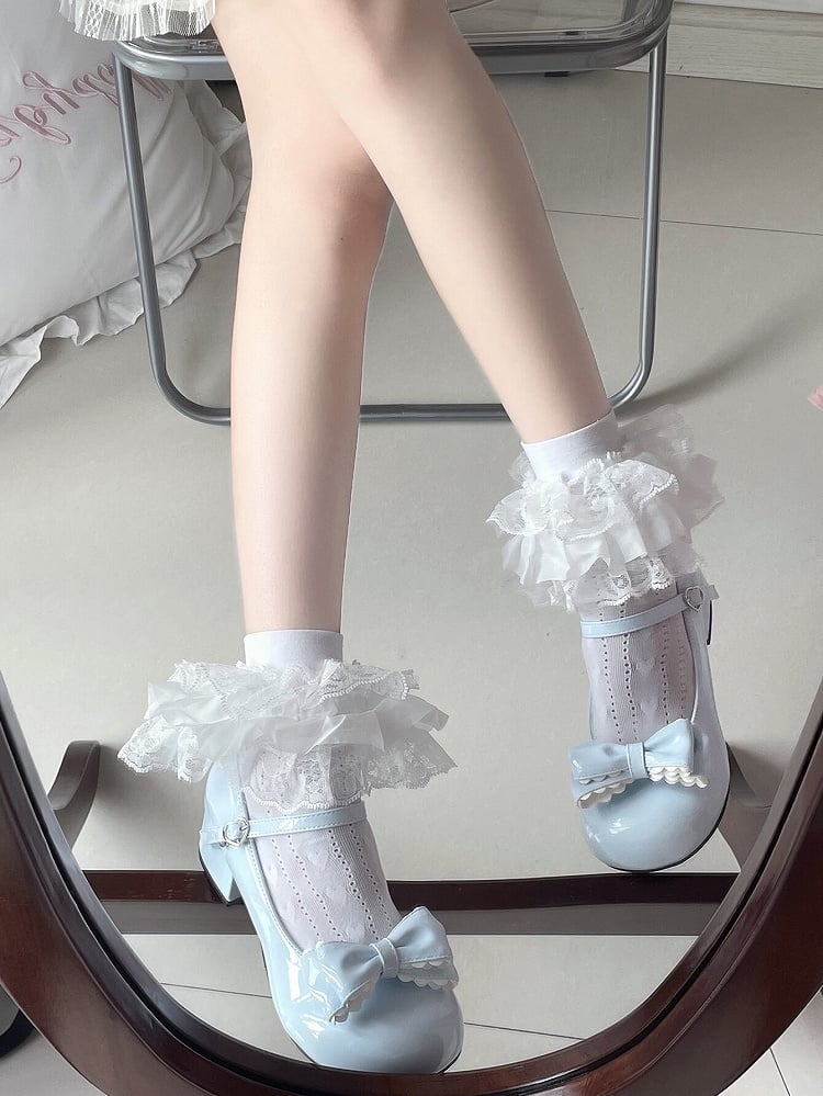 Sweet Lolita White Three-Layered Lace Trim Socks