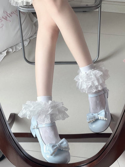 Sweet Lolita White Three-Layered Lace Trim Socks
