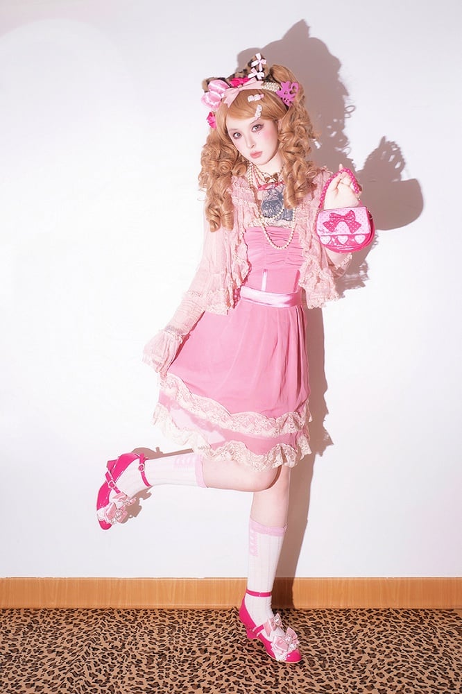 Barbie Pink Gyaru Fashion Heart Cut-out Wedge Heels Mary Janes Jirai Kei Shoes