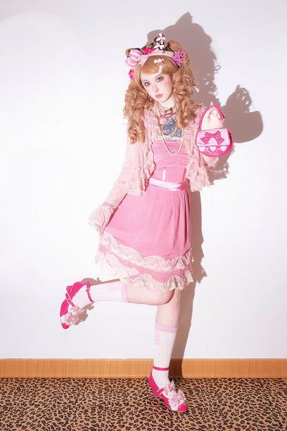 Barbie Pink Gyaru Fashion Heart Cut-out Wedge Heels Mary Janes Jirai Kei Shoes
