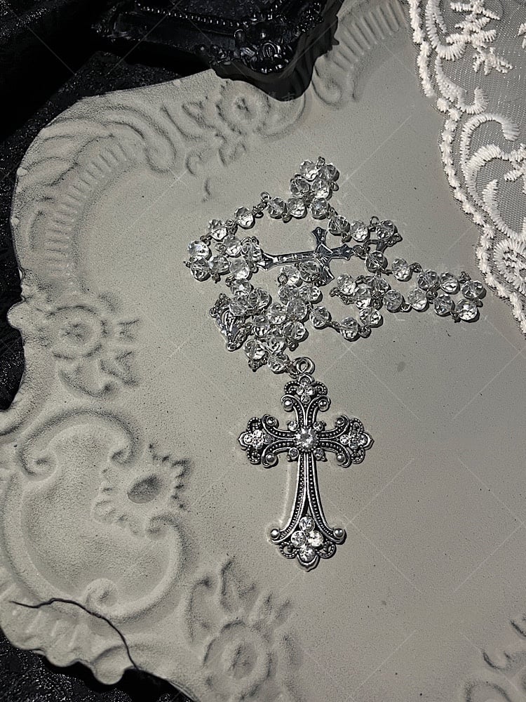 Gothic White Rhinestones Cross Necklace