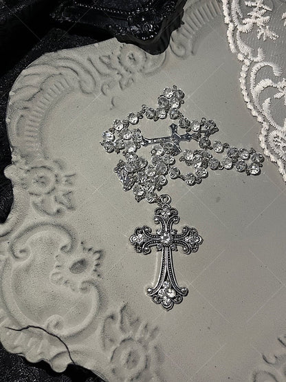 Gothic White Rhinestones Cross Necklace