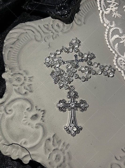 Gothic White Rhinestones Cross Necklace
