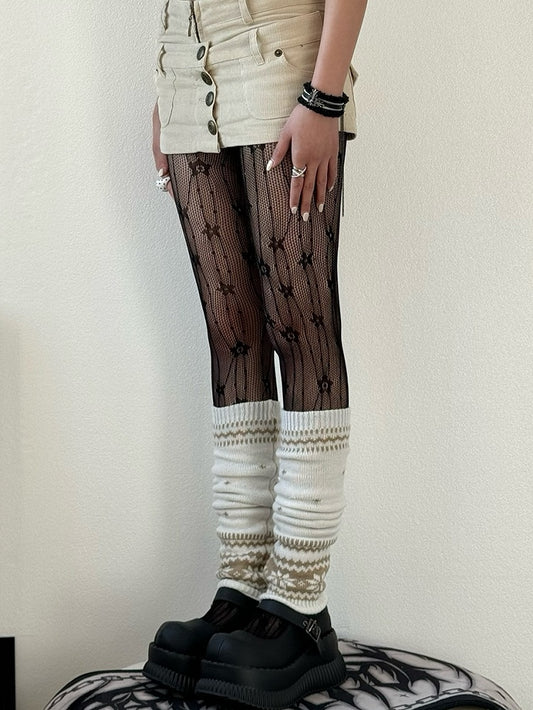 Black Y2K Floral Pattern Tights