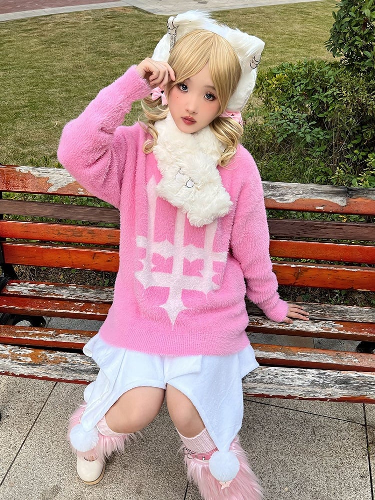 Cross Shaped Candlestick Pattern Pink Sweater