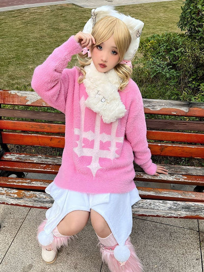 Cross Shaped Candlestick Pattern Pink Sweater