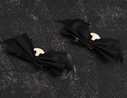 Skull Decorated Black Goth Wings Hairclips