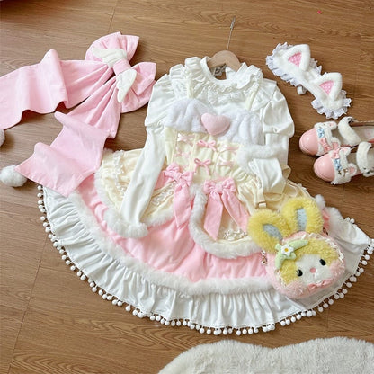 Plush Trimming Yellow Sweet Lolita Dress for Autumn and Winter