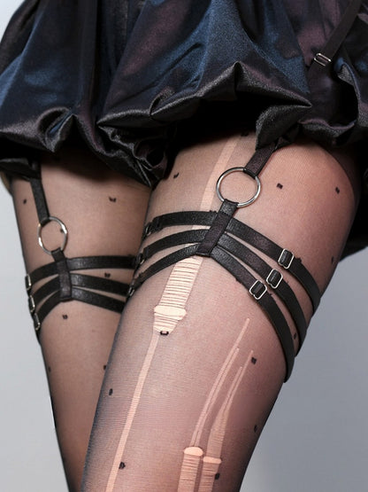 Black Cyberpunk Waist Belt With Garters