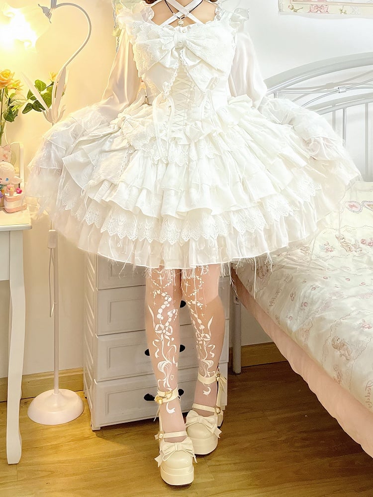 Lily of the Valley and Cross Print Shiro Gothic Lolita Tights