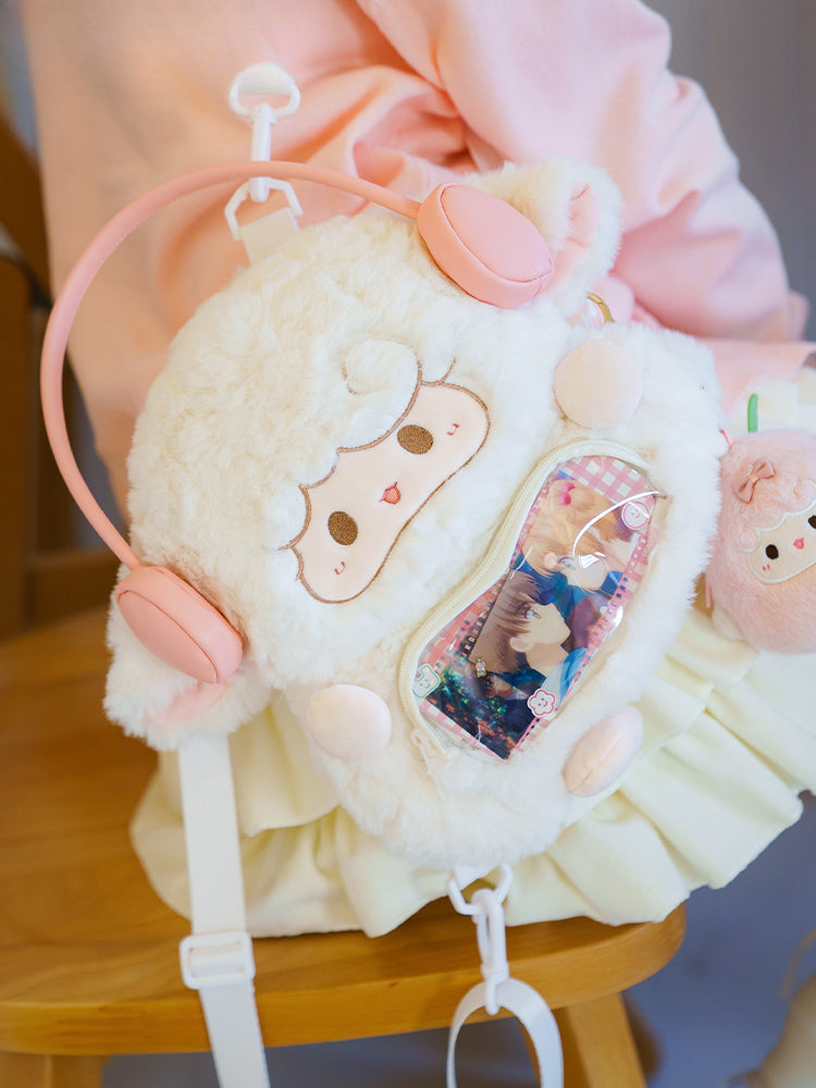 White Cute Lamb-shaped Plush Backpack Middle/Large Size