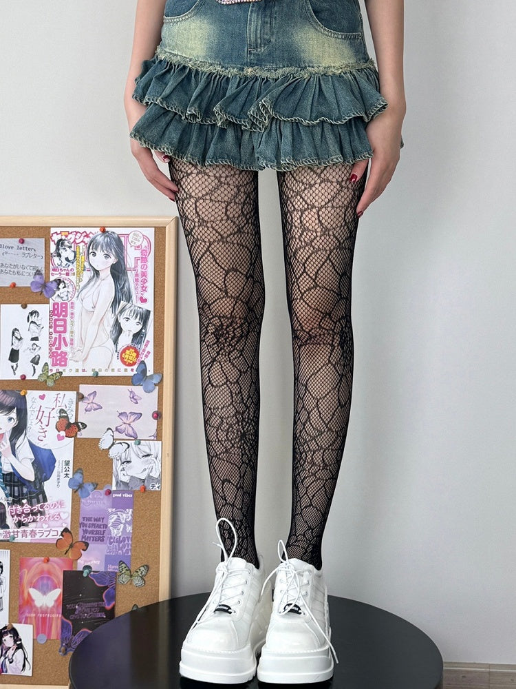 Black Punk Spiderweb Details Tights