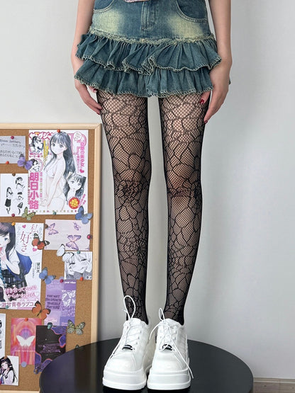 Black Punk Spiderweb Details Tights