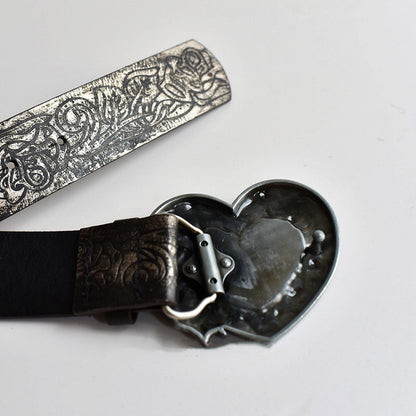 Rose Heart Buckle Goth Black Waist Belt