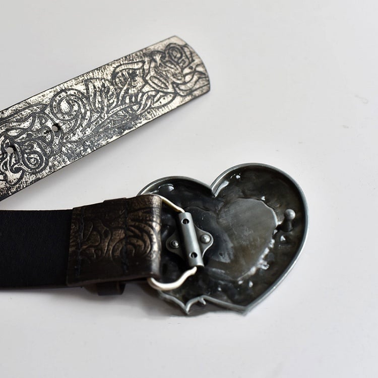 Rose Heart Buckle Goth Black Waist Belt