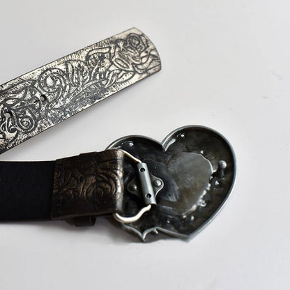 Rose Heart Buckle Goth Black Waist Belt