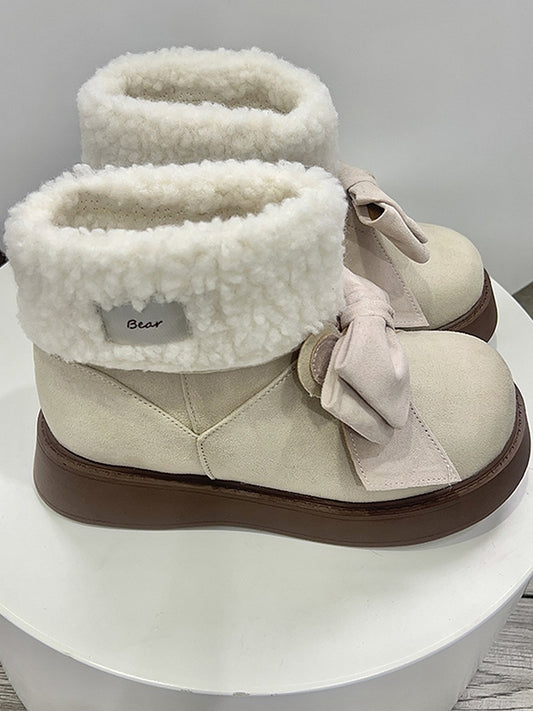 Beige Bunny Ear Design Bowknot Platform Winter Ugg Boots