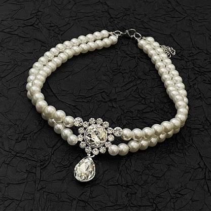 Rhinestone Pendant Vintage Southern Belles White Beads Choker