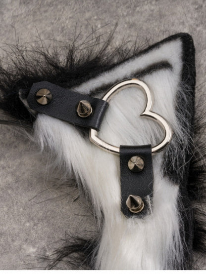 Black And White Heart Buckle With Studs Design Cat Ear KC