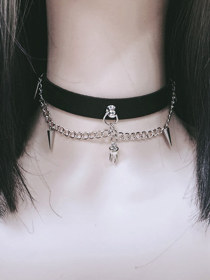Studs Chain Design Black Punk Choker