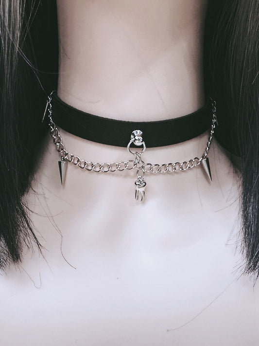 Studs Chain Design Black Punk Choker