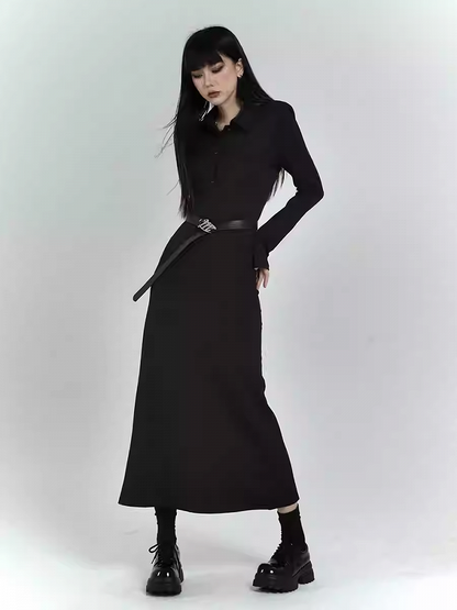 Black Slim-fitting Shirt Dress