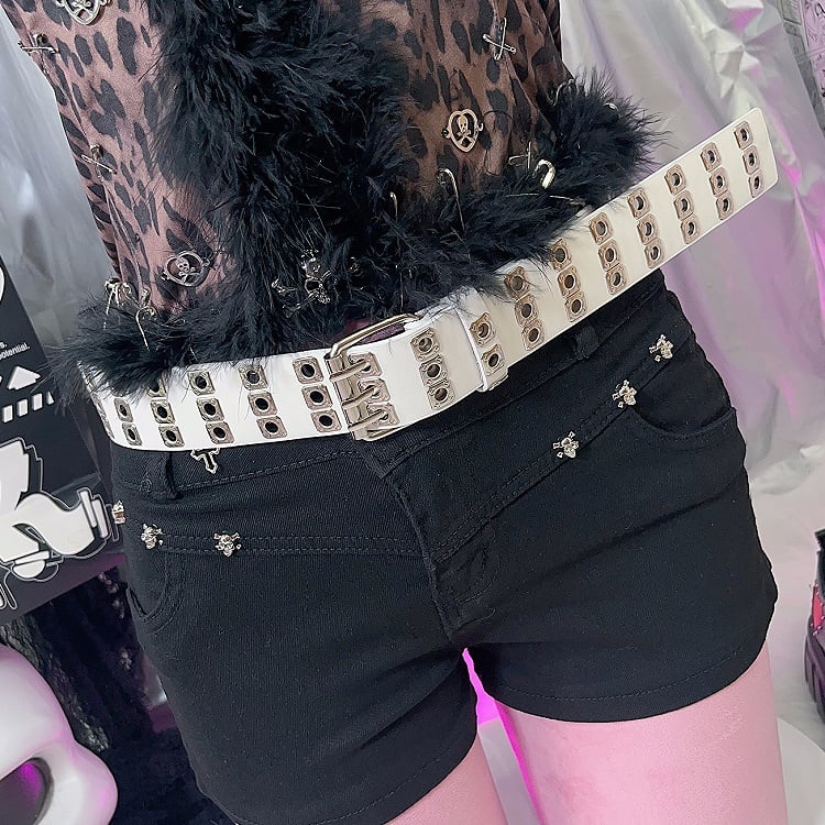 Black/Red/White Rock Punk PU Waist Belt