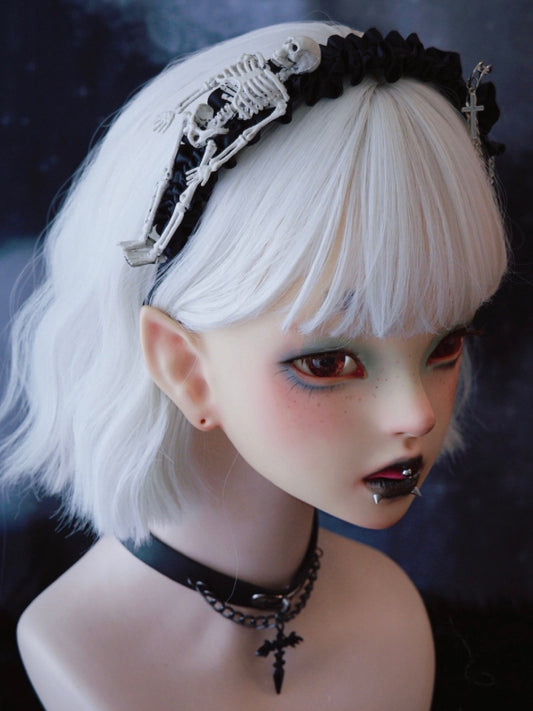 Black Ruffle Trim With Skull And Pins Design KC