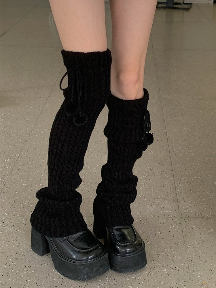 White/Beige/Light Grey/Black 50CM/70CM/90CM Knitted Leg Warmers With Pompons