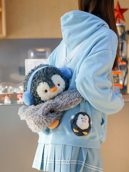Gray Cute Penguin Plush Backpack/Crossbody Bag + Keychain