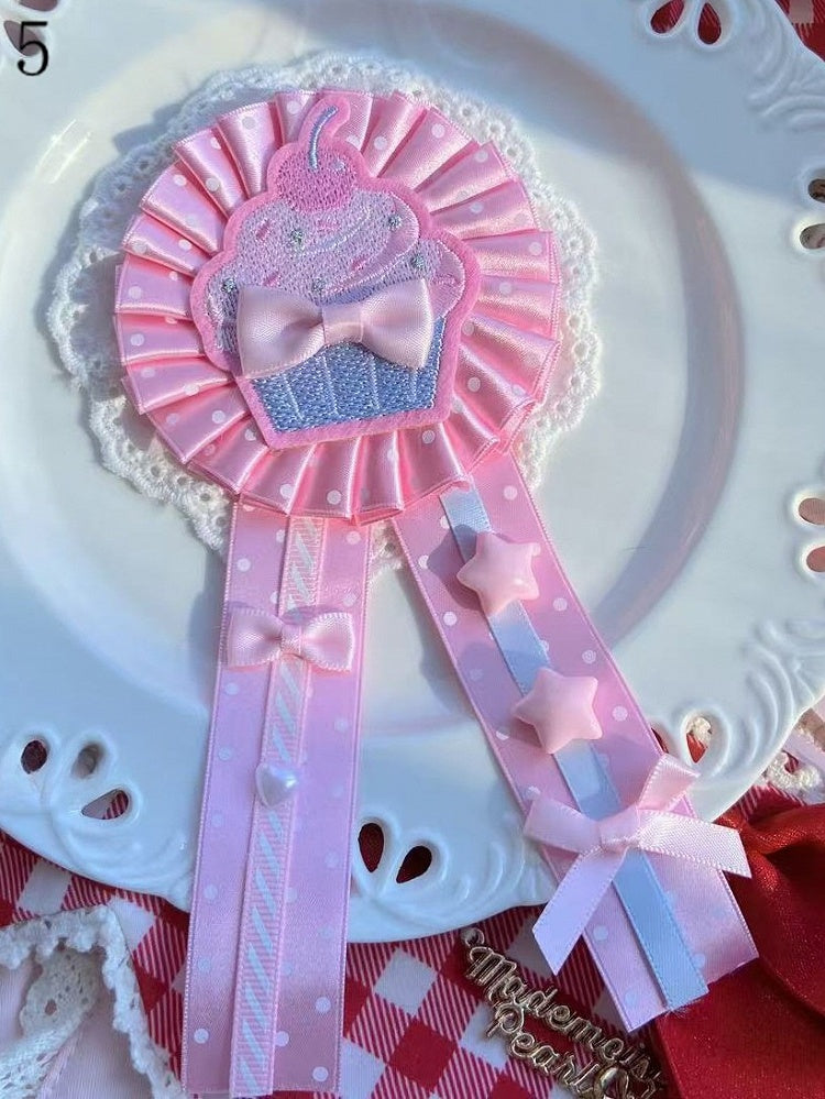 7 Options Cherry/Strawberry/Cake Applique Bowknot Details Polka-dot Pattern Brooch/Hairclip