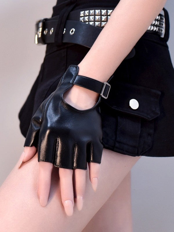 Black/White/Black&White Cyberpunk Buckle Finger Gloves