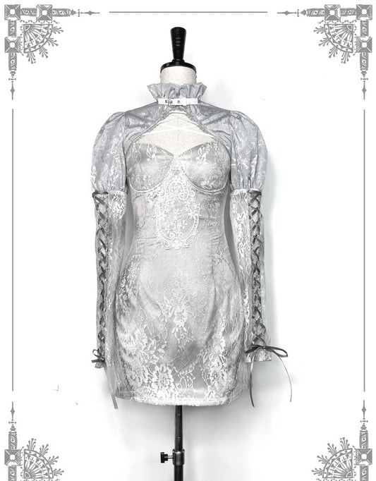 Clearance - Size M for Shoulders 32CM Rose Funeral Gothic Stand Collar Long Sleeves Cropped Jacket