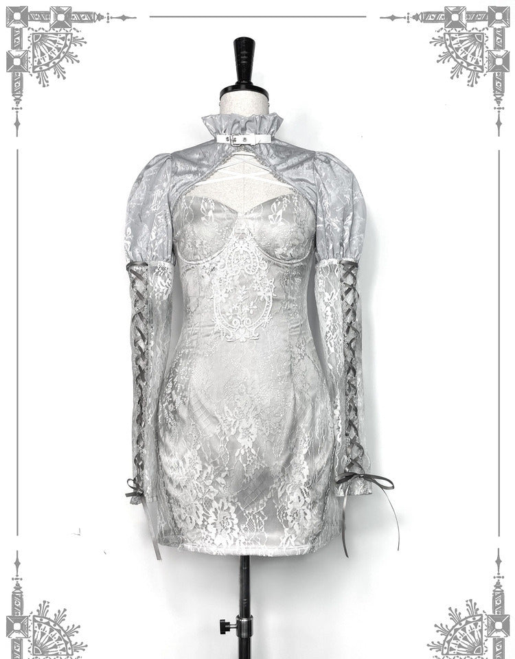 Clearance - Size M for Shoulders 32CM Rose Funeral Gothic Stand Collar Long Sleeves Cropped Jacket