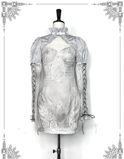 Clearance - Size M for Shoulders 32CM Rose Funeral Gothic Stand Collar Long Sleeves Cropped Jacket