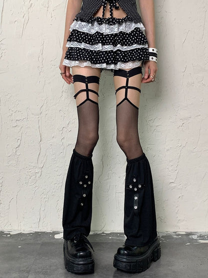 Black Y2K Leg Sleeves With Cross Appliques