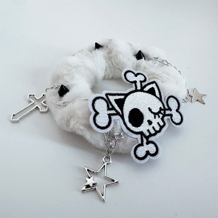 Black/White Skeleton Applique Gothic Plush Scrunchie