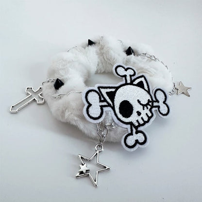 Black/White Skeleton Applique Gothic Plush Scrunchie