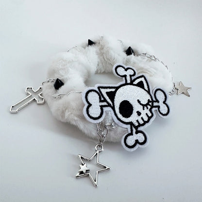 Black/White Skeleton Applique Gothic Plush Scrunchie