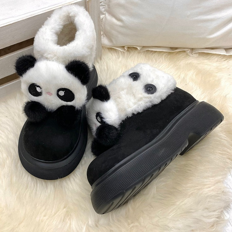 Black Sweet Lolita Platform Snow Boots - Panda Design with Plush Cuff