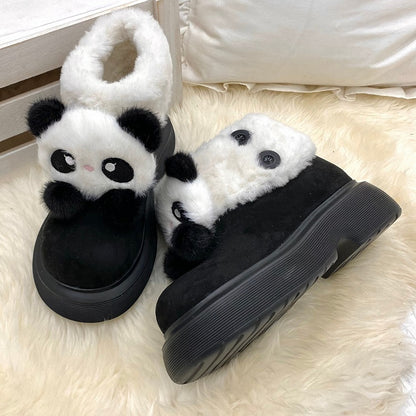 Black Sweet Lolita Platform Snow Boots - Panda Design with Plush Cuff