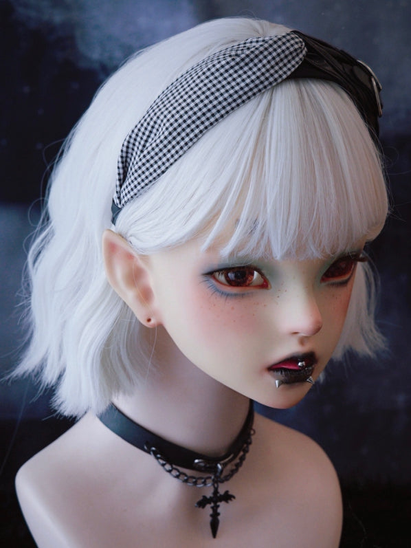 Black Gothic Plaid Pattern With Double Heart Buckles Decorated KC