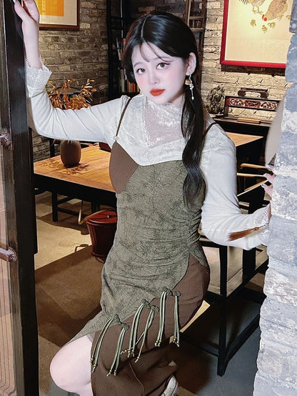 Plus Size White Illusion Neckline Top Lace Cuffs