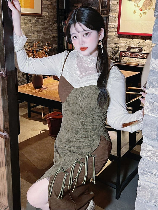 Plus Size White Illusion Neckline Top Lace Cuffs