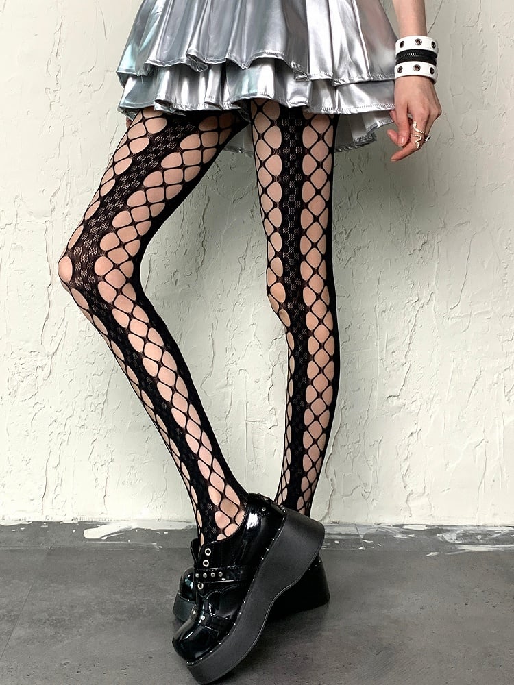 Black Y2K Cut-out Design Fishnet Tights