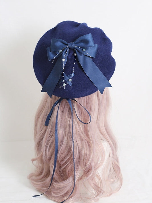 4 Colors Cute Lolita Beret With Bowknot Ribbon