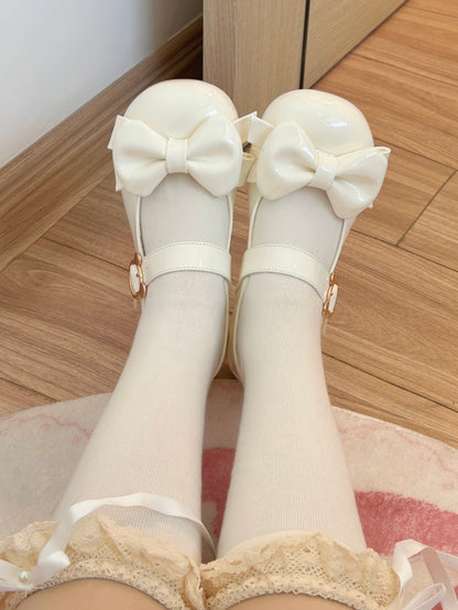 White Bow at Top Block Heels Sweet Lolita Shoes
