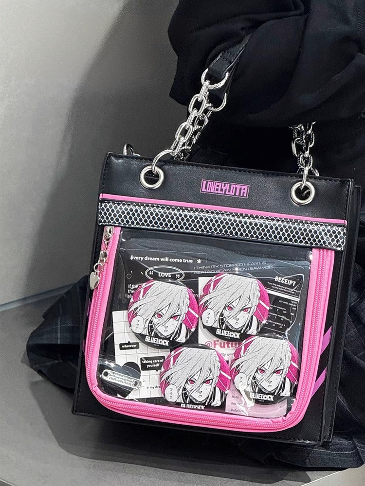 Black & Dark Pink Sweetheart Charm Zipper Ita Shoulder Bag